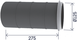 Kunststof doorvoer adapter Ø125mm, Lengte 275mm met afdichtring