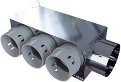 Horizontaal haaks versie: 100 mm voor directe aansluiting met aantal tuiten: 3x75