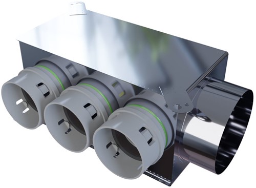 Horizontaal haakse versie: 125 mm voor directe aansluiting met aantal tuiten: 1x75
