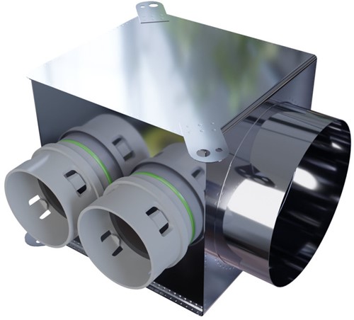 Horizontaal haaks versie: 160 mm voor directe aansluiting met aantal tuiten: 2x75