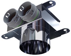 Haakse versie: 100 mm voor directe aansluiting met aantal tuiten: 2x50