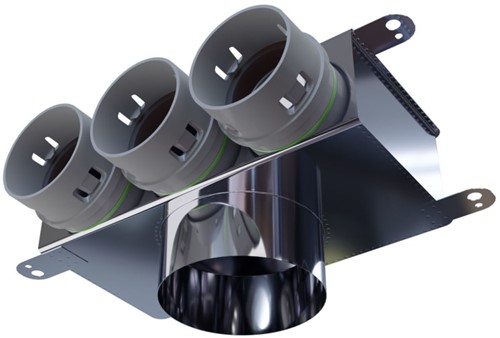 Haakse versie: 125 mm voor directe aansluiting met aantal tuiten: 3x75