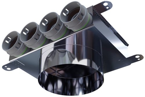 Haakse versie: 160 mm voor directe aansluiting met aantal tuiten: 4x50